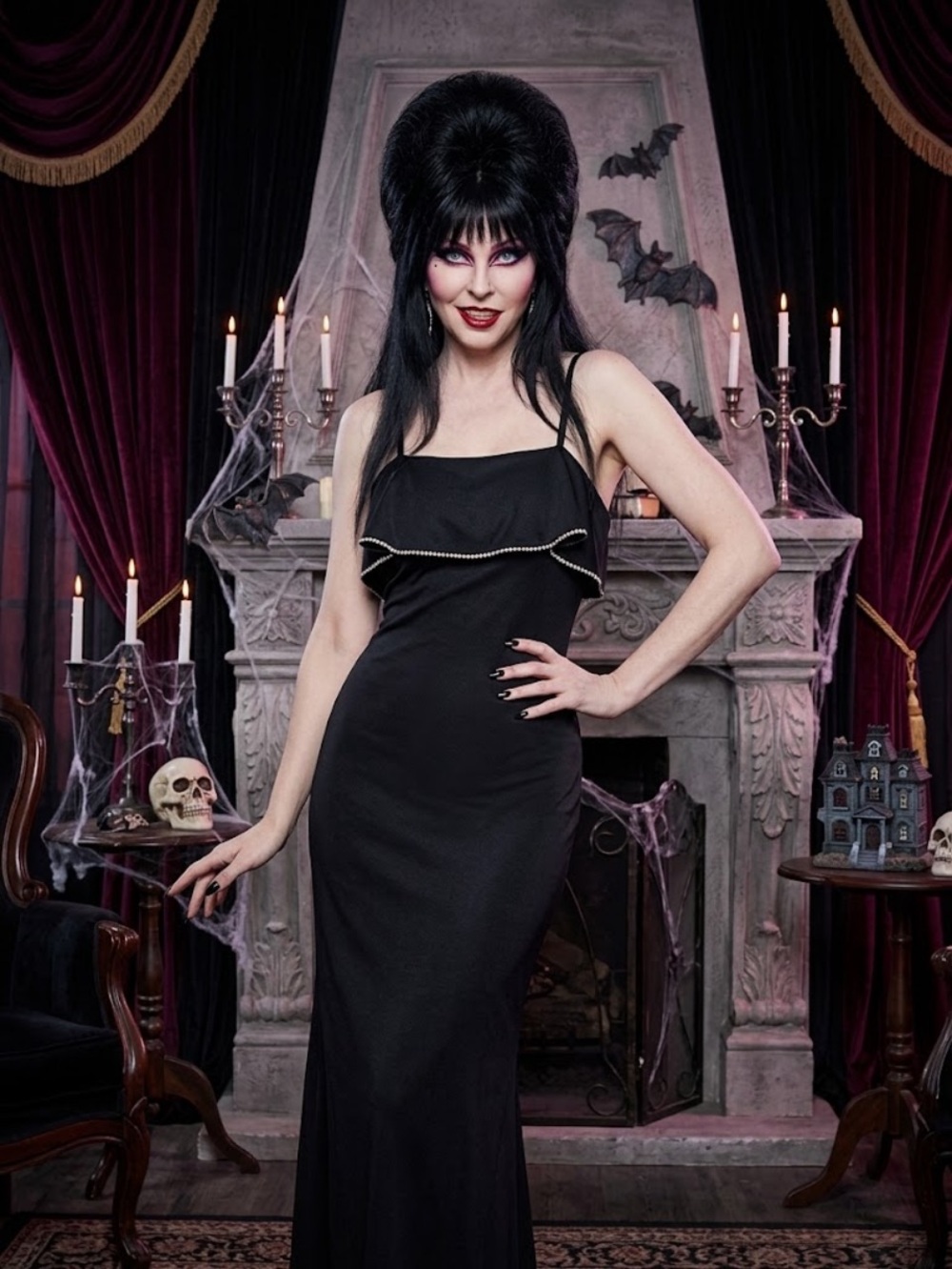 80s Handmade Black Dress Rhinestones Size Small ELVIRA HALLOWEEN
